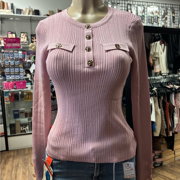 Pink Ribbed Long Sleeve Top - Picture 3 of 9